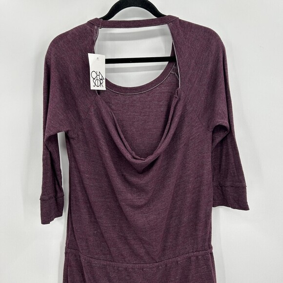 NWT CHASER Purple Plum Drape Back Triblend Jersey Open Back Dress Size Medium - Picture 5 of 5